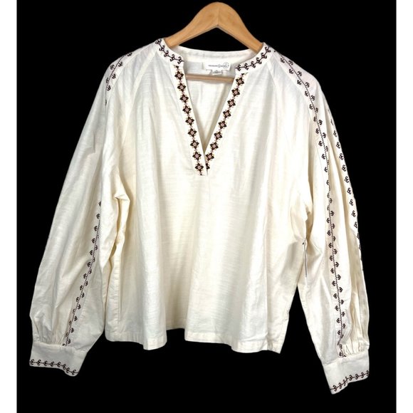 treasure bond Tops - Treasure & Bond Embroidered balloon sleeve tunic cream sz 2X